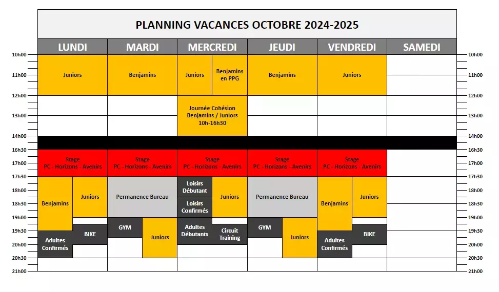 Planning vacances Octobre 2024