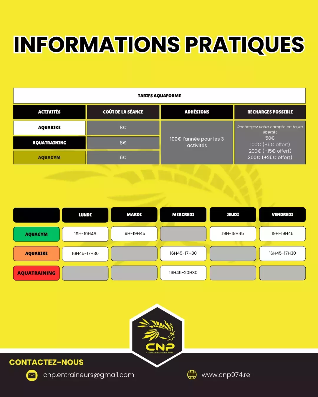 horaires et tarifs aquaforme